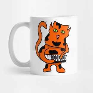 orange cat playing piano Mug